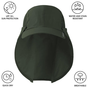 Bassdash Foldable UPF 50+ Fishing Hats with Removable Neck Flap FH12 - Bassdash