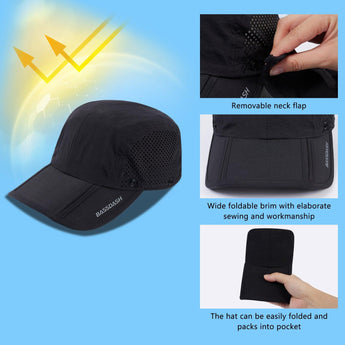 Bassdash Foldable UPF 50+ Fishing Hats with Removable Neck Flap FH12 - Bassdash