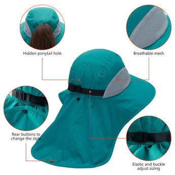 Unisex UPF 50+ Water Resistant Sun Hat with Neck Flap FH06 - Bassdash