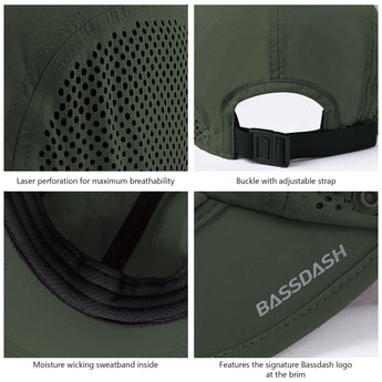 Bassdash Foldable UPF 50+ Fishing Hats with Removable Neck Flap FH12 - Bassdash