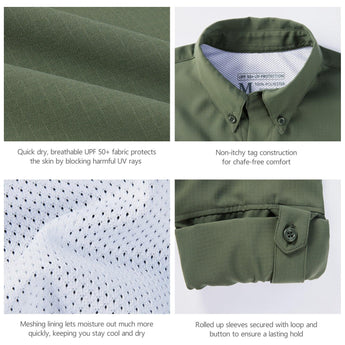 Men's UPF 50+ Long Sleeve Fishing Button Down Shirt FS21M NEW COLOR - Bassdash