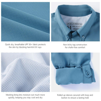 Men's UPF 50+ Long Sleeve Fishing Button Down Shirt FS21M NEW COLOR - Bassdash
