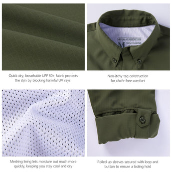 Men's UPF 50+ Long Sleeve Fishing Button Down Shirt FS21M NEW COLOR - Bassdash
