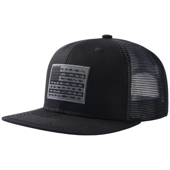 Unisex Flat Brim Trucker Cap - Black Fish Flag1 - Bassdash