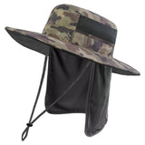 Unisex UPF 50+ Wide Brim Bucket Hat with Detachable Neck Flap FH02 - Bassdash