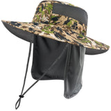 Unisex UPF 50+ Wide Brim Bucket Hat with Detachable Neck Flap FH02 - Bassdash