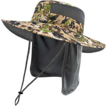 Unisex UPF 50+ Wide Brim Bucket Hat with Detachable Neck Flap FH02 - Bassdash