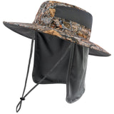 Unisex UPF 50+ Wide Brim Bucket Hat with Detachable Neck Flap FH02 - Bassdash