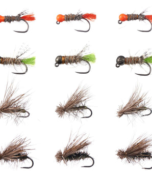 12pcs Barbless Nymphs and Dry Flies for Trout Fishing - Bassdash