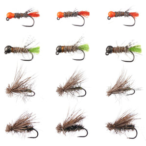 12pcs Barbless Nymphs and Dry Flies for Trout Fishing - Bassdash