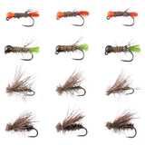 12pcs Barbless Nymphs and Dry Flies for Trout Fishing - Bassdash