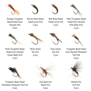 32/60/62 Pcs Fly Fishing Flies Barbed or Barbless Trout Grayling - Bassdash