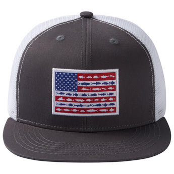 Unisex Flat Brim Trucker Cap - Charcoal Grey Fish Flag2 - Bassdash