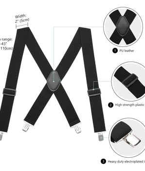 Men’s Elastic Suspenders with Heavy Duty Metal Clips - Bassdash