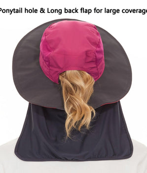 Women's UPF 50+ Sun Hat with Ponytail Hole Neck Flap FH05W - Bassdash