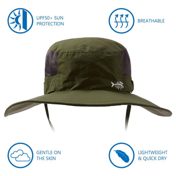 Unisex UPF 50+ Wide Brim Bucket Hat with Detachable Neck Flap FH02 - Bassdash