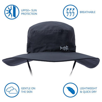 Unisex UPF 50+ Wide Brim Bucket Hat with Detachable Neck Flap FH02 - Bassdash