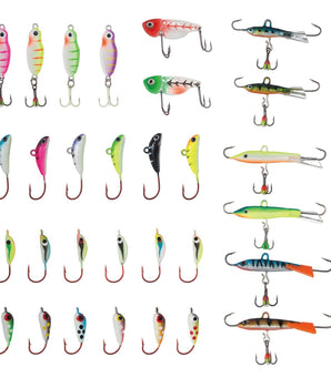 Ice Fishing Lure Kit Glowing Paint Jigs,30 pcs assorted perch/walleye/pike jigs - Bassdash