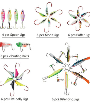 Ice Fishing Lure Kit Glowing Paint Jigs,30 pcs assorted perch/walleye/pike jigs - Bassdash