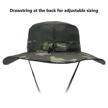 Unisex UPF 50+ Wide Brim Bucket Hat with Detachable Neck Flap FH02 - Bassdash