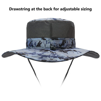 Unisex UPF 50+ Wide Brim Bucket Hat with Detachable Neck Flap FH02 - Bassdash