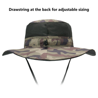 Unisex UPF 50+ Wide Brim Bucket Hat with Detachable Neck Flap FH02 - Bassdash