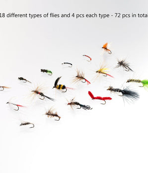 72 Pcs Fly Fishing Assorted Flies Kit with Waterproof Fly Box - Bassdash