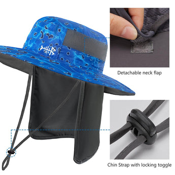 Unisex UPF 50+ Wide Brim Bucket Hat with Detachable Neck Flap FH02 - Bassdash
