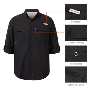 Men's UPF 50+ Long Sleeve Fishing Button Down Shirt FS21M - Bassdash
