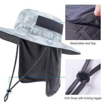 Unisex UPF 50+ Wide Brim Bucket Hat with Detachable Neck Flap FH02 - Bassdash