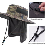 Unisex UPF 50+ Wide Brim Bucket Hat with Detachable Neck Flap FH02 - Bassdash