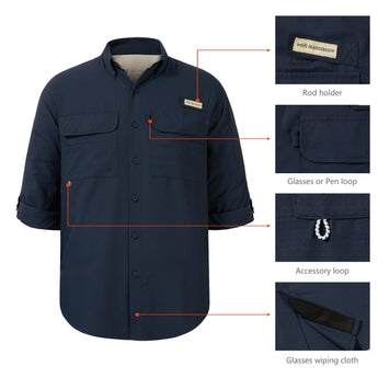Men's UPF 50+ Long Sleeve Fishing Button Down Shirt FS21M - Bassdash