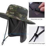 Unisex UPF 50+ Wide Brim Bucket Hat with Detachable Neck Flap FH02 - Bassdash