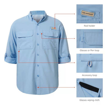 Men's UPF 50+ Long Sleeve Fishing Button Down Shirt FS21M - Bassdash