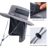 Unisex UPF 50+ Wide Brim Bucket Hat with Detachable Neck Flap FH02 - Bassdash