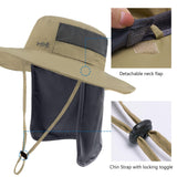 Unisex UPF 50+ Wide Brim Bucket Hat with Detachable Neck Flap FH02 - Bassdash