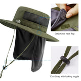 Unisex UPF 50+ Wide Brim Bucket Hat with Detachable Neck Flap FH02 - Bassdash