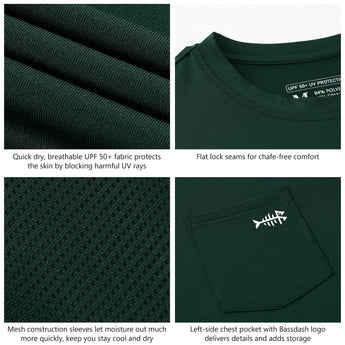 Men’s UPF 50+ Long Sleeve Sun Shirt with Chest Pocket - Bassdash