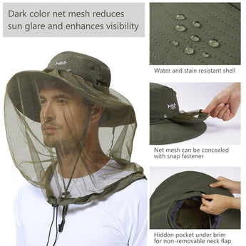 UPF 50+ Mosquito Sun Hat with Neck Flap - Bassdash
