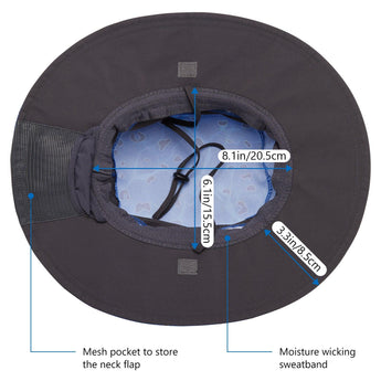 Unisex UPF 50+ Wide Brim Bucket Hat with Detachable Neck Flap FH02 - Bassdash