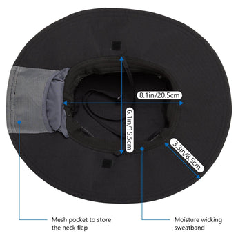 Unisex UPF 50+ Wide Brim Bucket Hat with Detachable Neck Flap FH02 - Bassdash