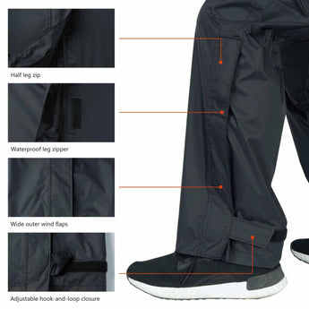Men’s Complete Breathable Waterproof Rain Pants with 1/2 Zip Legs - Bassdash