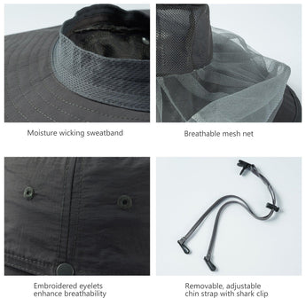UPF 50+ Mosquito Sun Hat with Neck Flap - Bassdash