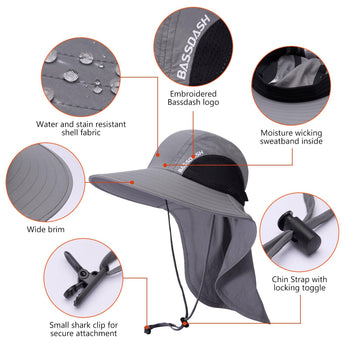 Unisex UPF 50+ Water Resistant Sun Hat with Neck Flap FH06 - Bassdash