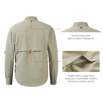 Men's UPF 50+ Long Sleeve Fishing Button Down Shirt FS21M - Bassdash