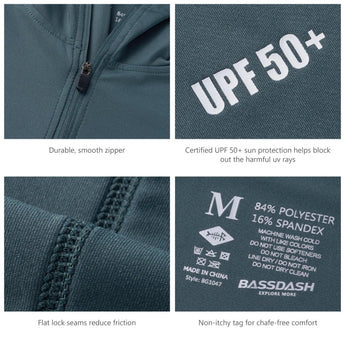 Men's UPF 50+ 1/4 Zipper Fishing hoodie Shirts FS24M - Bassdash