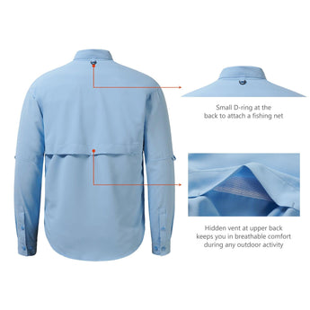 Men's UPF 50+ Long Sleeve Fishing Button Down Shirt FS21M - Bassdash
