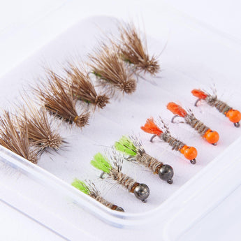 12pcs Barbless Nymphs and Dry Flies for Trout Fishing - Bassdash