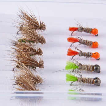 12pcs Barbless Nymphs and Dry Flies for Trout Fishing - Bassdash