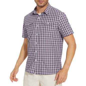 Men's UPF 50+ Plaid Short Sleeve Button Down Shirt - Bassdash